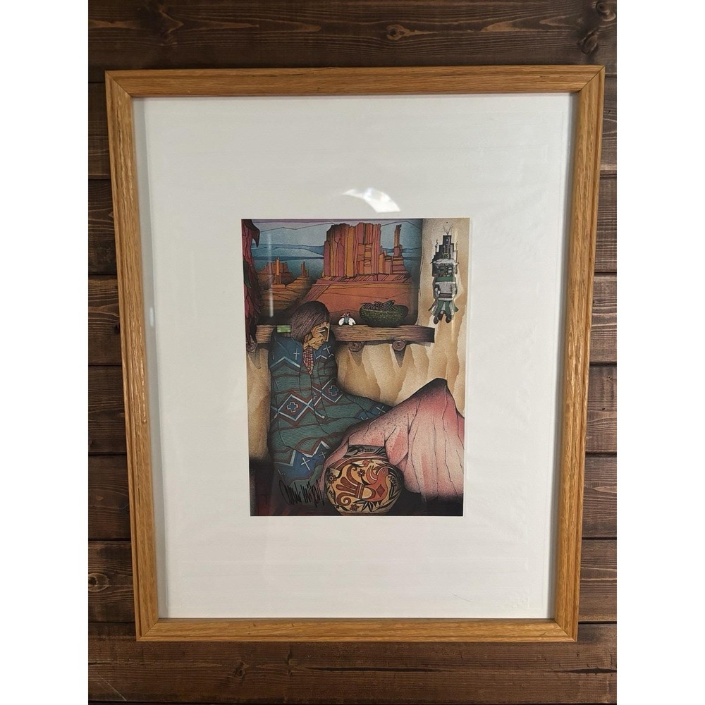 Amado Pena Southwestern Native American Art Print Pascua Yaqui Signed Framed